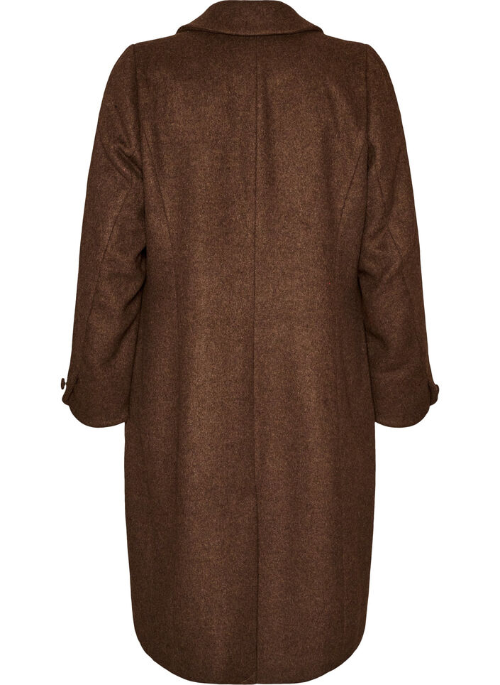 Wool blend coat with lapels and buttons, Brown, Packshot
