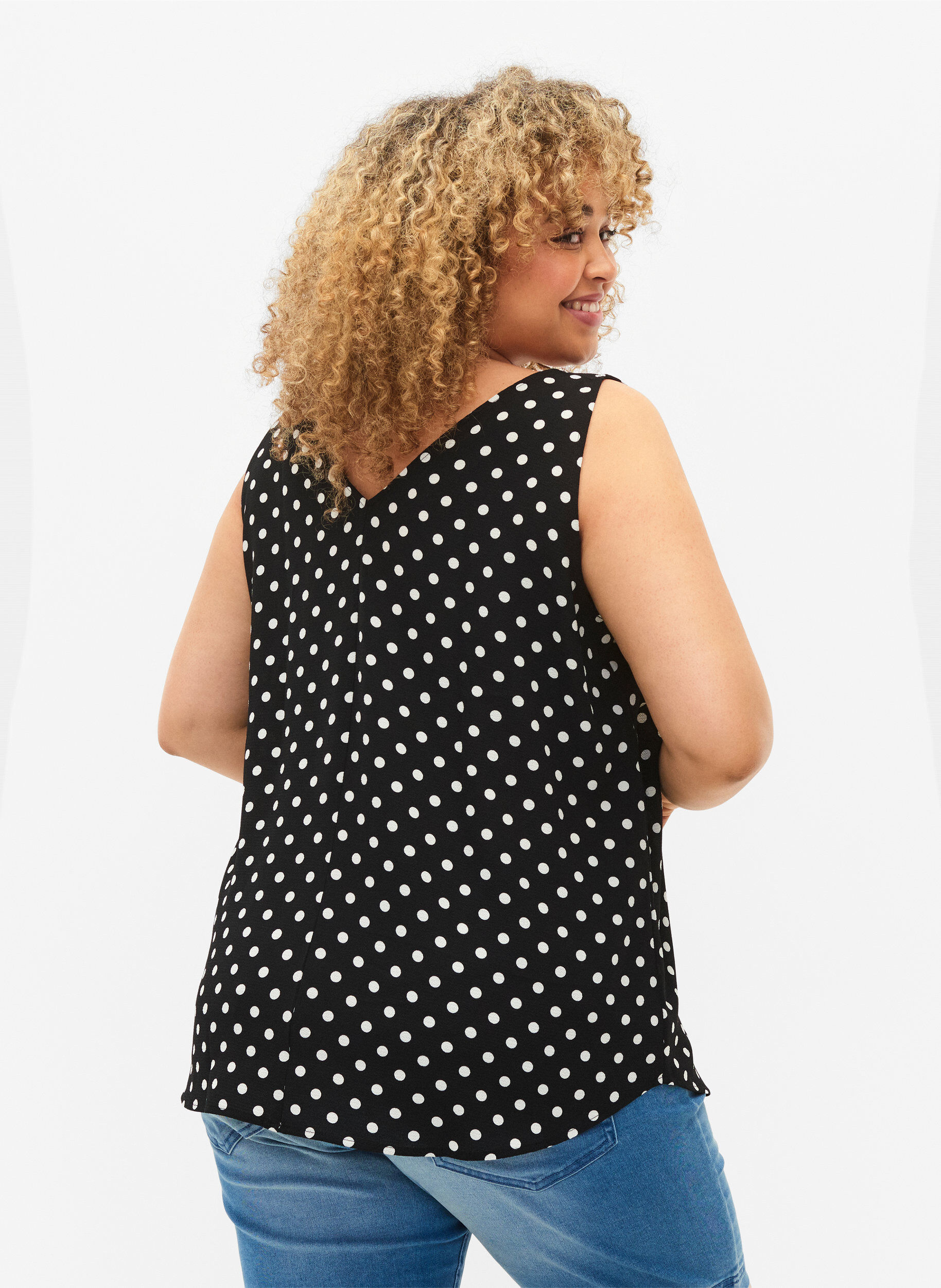 Zizzifashion Printed top with v-neck , Black Dot, Model image number 1