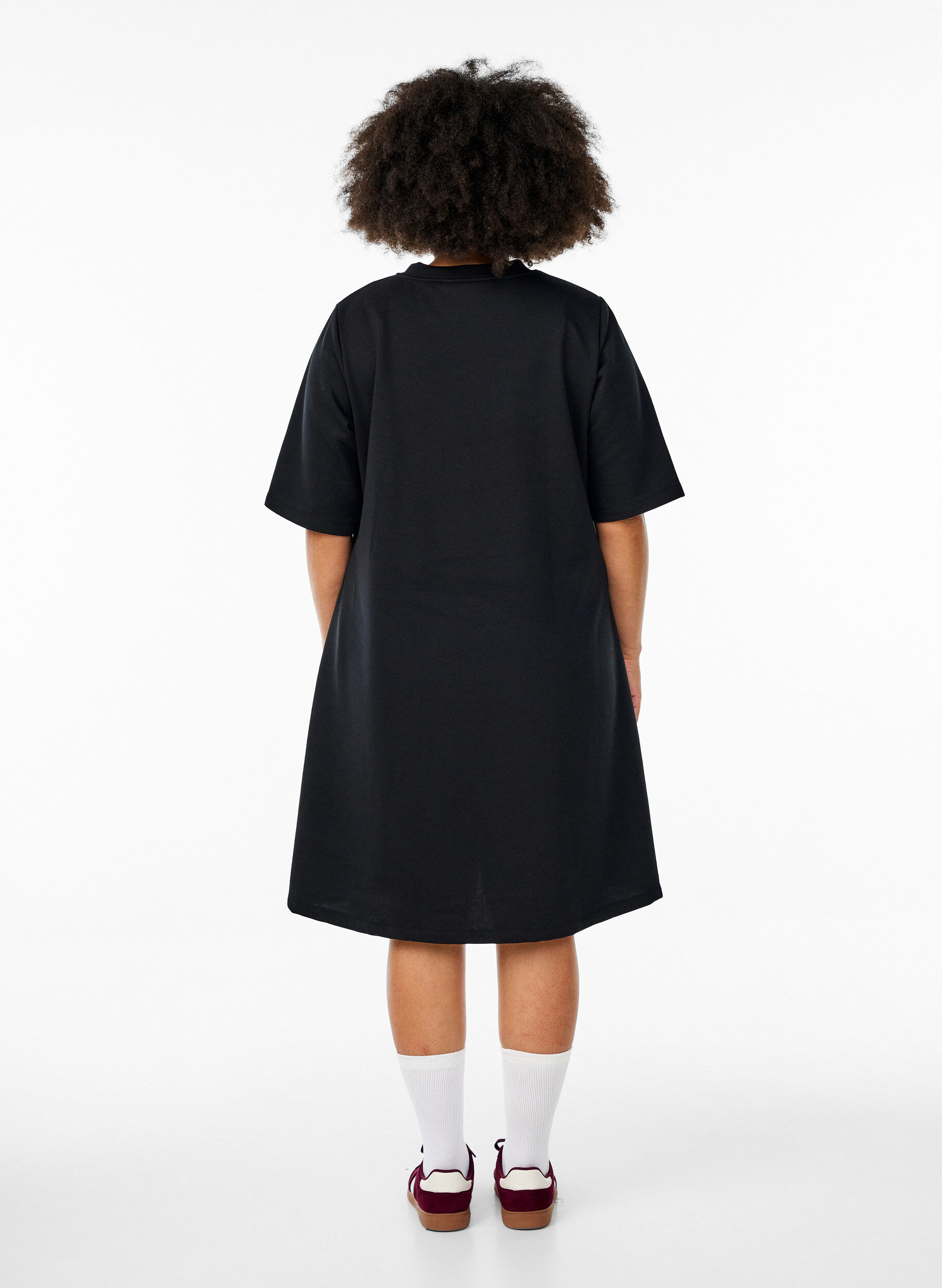 Zizzifashion Knee-length jersey dress with pockets and A-line shape, Black, Model image number 2