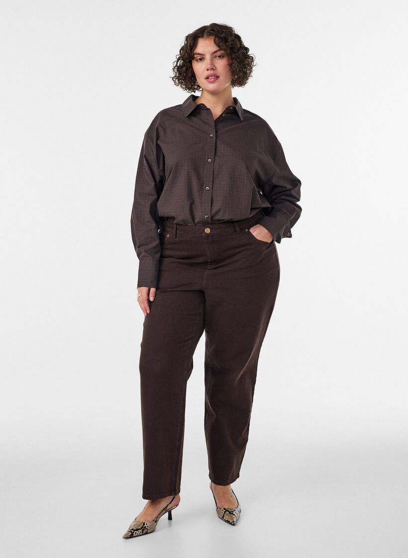 Cotton shirt with checked pattern, Brown, Model image number 1