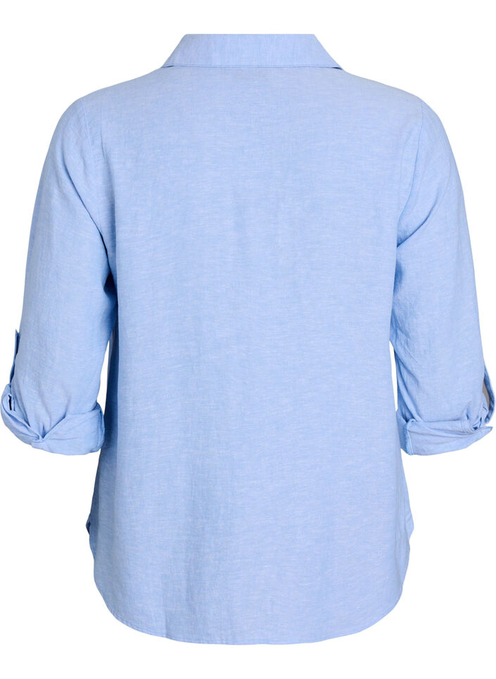 Shirt in linen and viscose with 3/4 sleeves, Blue, Packshot image number 1