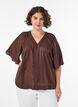 Viscose blouse with V-neck and decorative details, Brown, Model image number 0