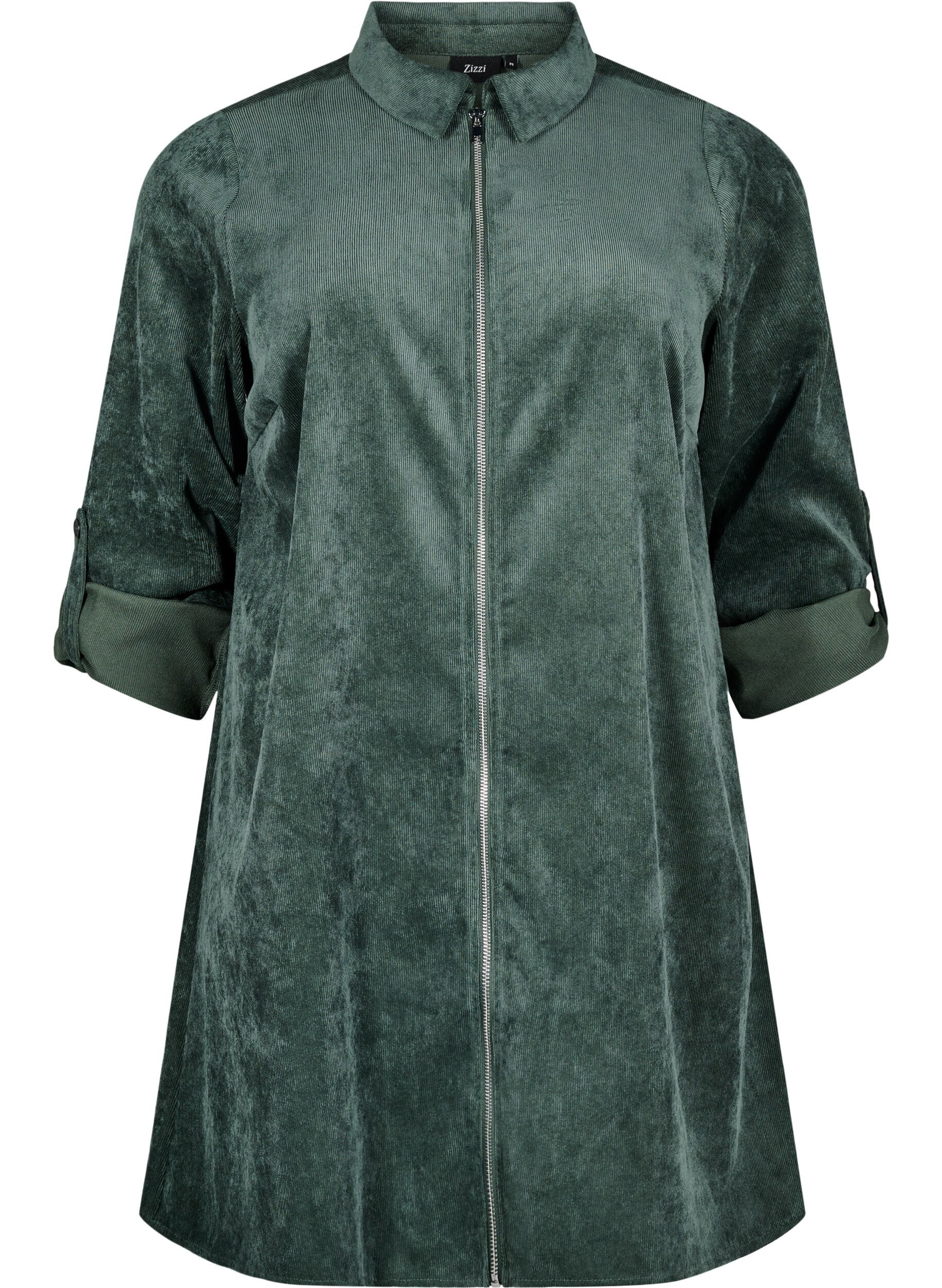 Zizzifashion Corduroy dress with zipper and 3/4 sleeves, Green, Packshot image number 0