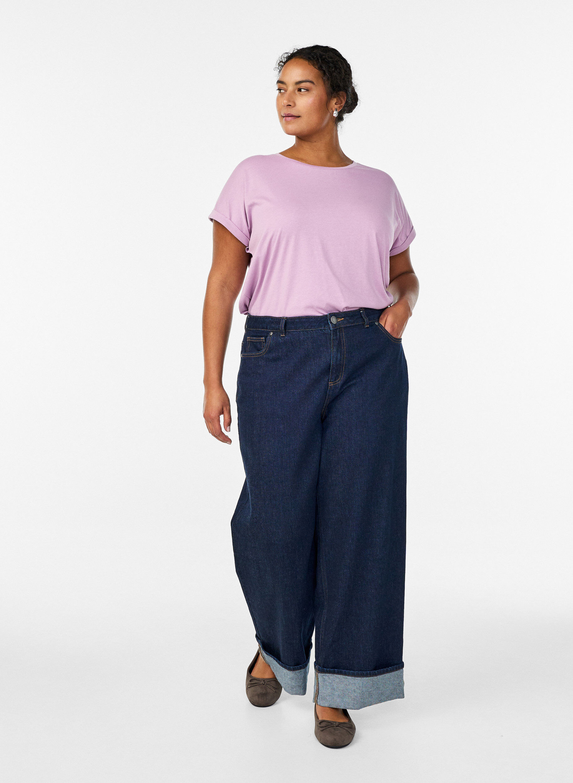 ZizzifashionShort sleeved cotton blend t-shirt, Purple, Model image number 1