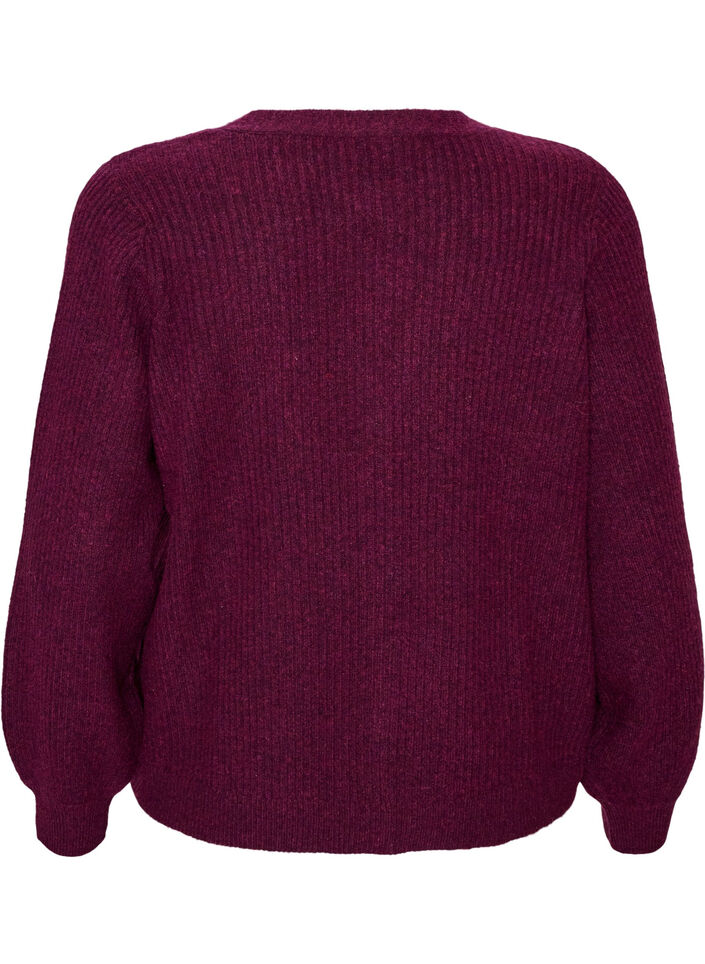 Cardigan with V-neck and ribbed texture, Purple, Packshot image number 1