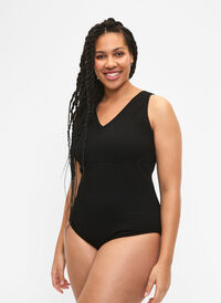 Swimsuit with crepe structure and wrap effect, Black, Model