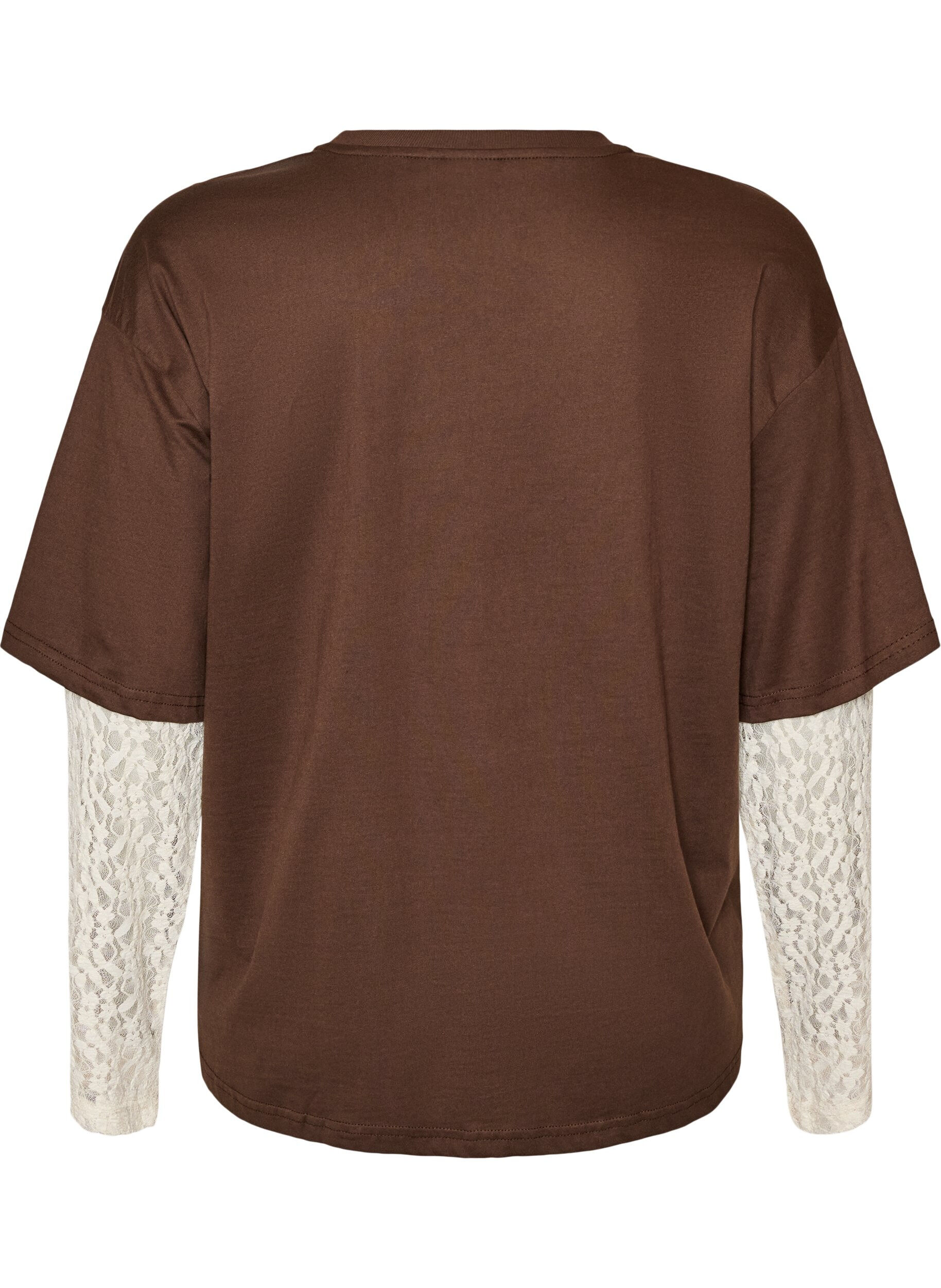 ZizzifashionLoose t-shirt with long lace sleeves, Brown, Packshot image number 1