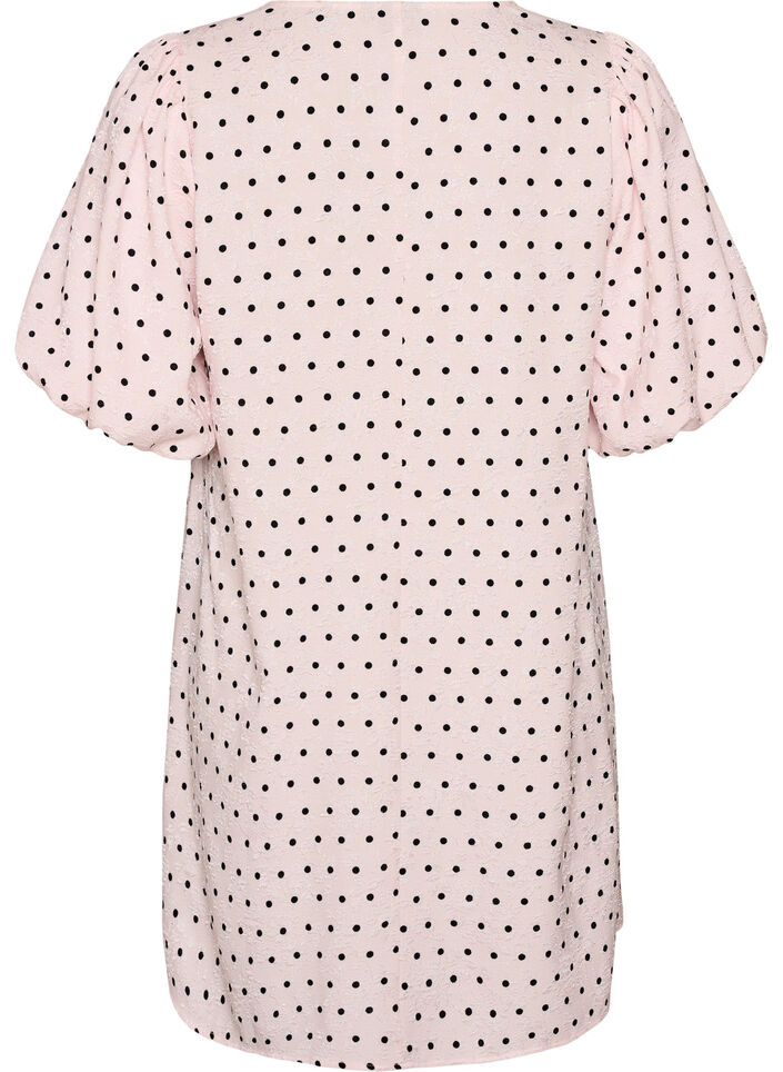 Polka dot A-line dress with balloon sleeves, Pink, Packshot image number 1