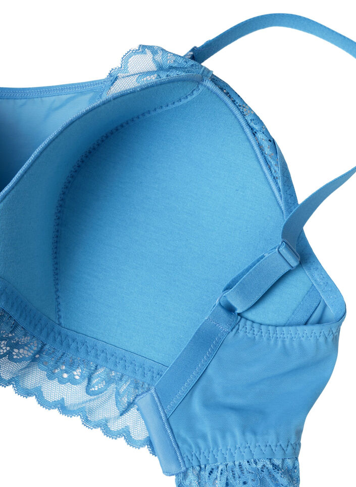 Bra with lace and soft padding, Blue, Packshot image number 3