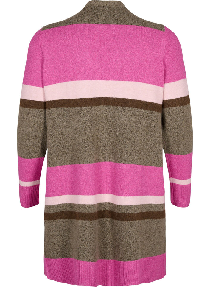 Long knit cardigan with wide stripes, Pink, Packshot image number 1