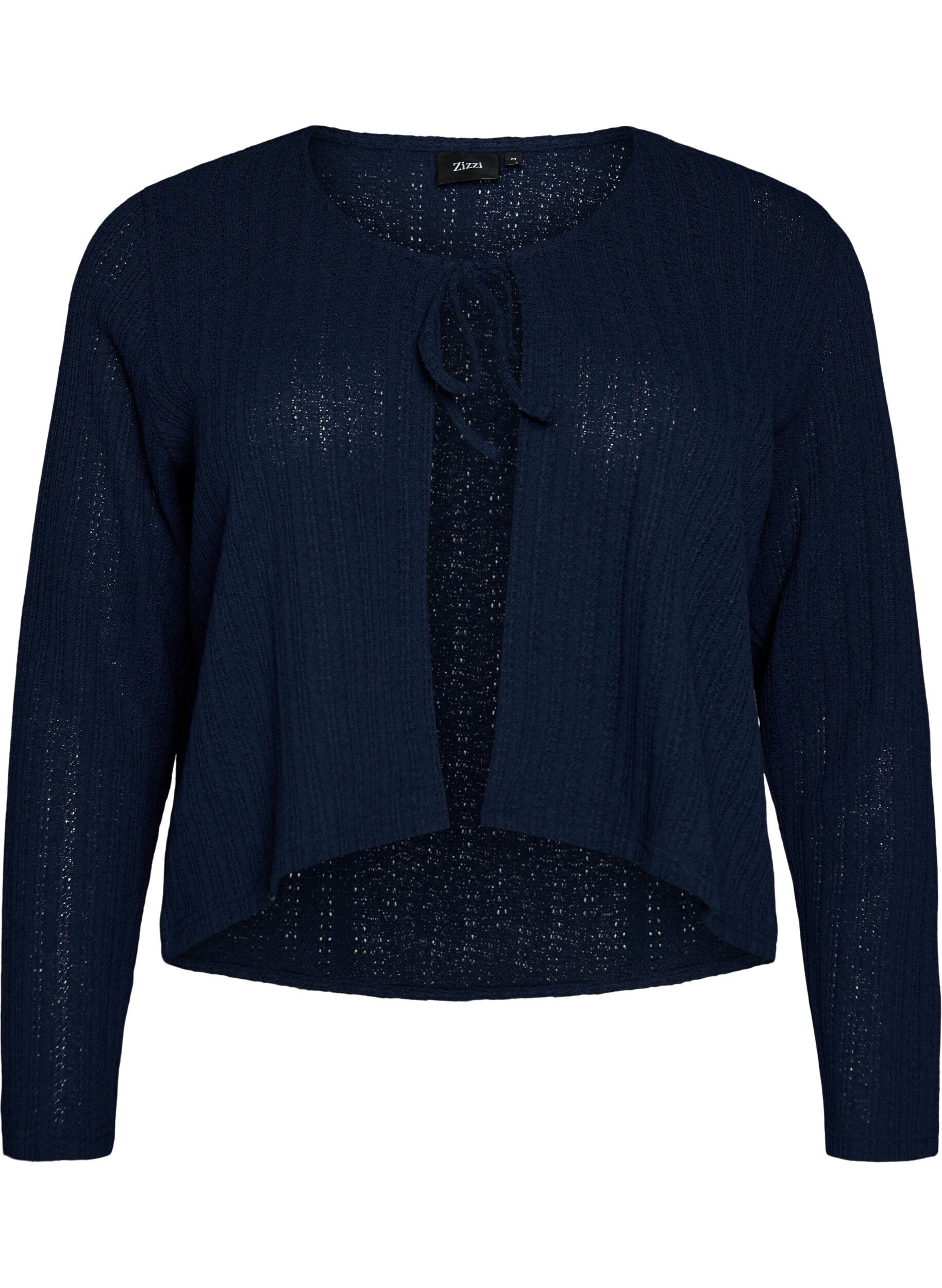 Zizzifashion Jersey cardigan with texture and tie front, Blue, Packshot image number 0