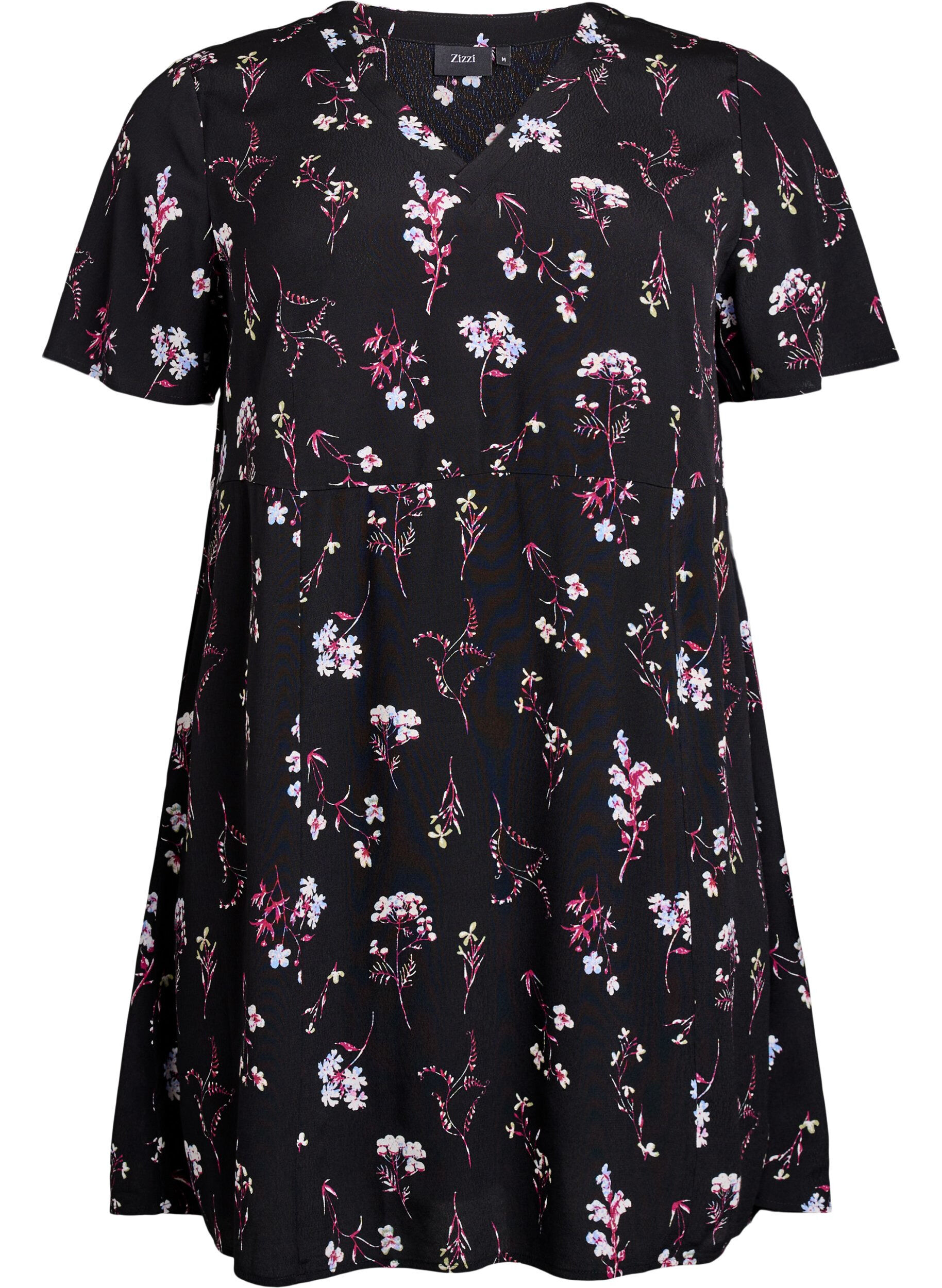 ZizzifashionShort dress with floral print, Black, Packshot image number 0