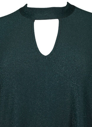 Long-sleeved glitter blouse with round neck and V-detail, Black Scarab, Packshot image number 2