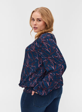 Printed viscose blouse with smock, Dark Blue AOP, Model image number 1