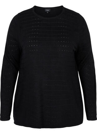 Knitted blouse with textured pattern and round neck, Black, Packshot image number 0