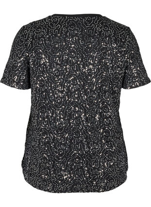 Short-sleeved sequin blouse, Black, Packshot image number 1
