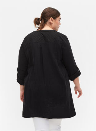 Tunic in cotton with embroidery anglaise, Black, Model image number 1