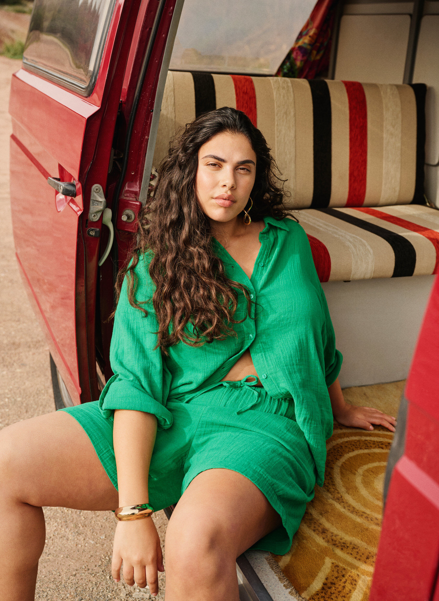 Zizzifashion Cotton muslin shorts with pockets, Jolly Green, Image image number 0