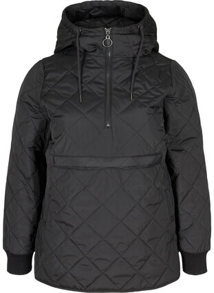 Quilted thermal anorak with hood and pocket, Black, Packshot image number 0
