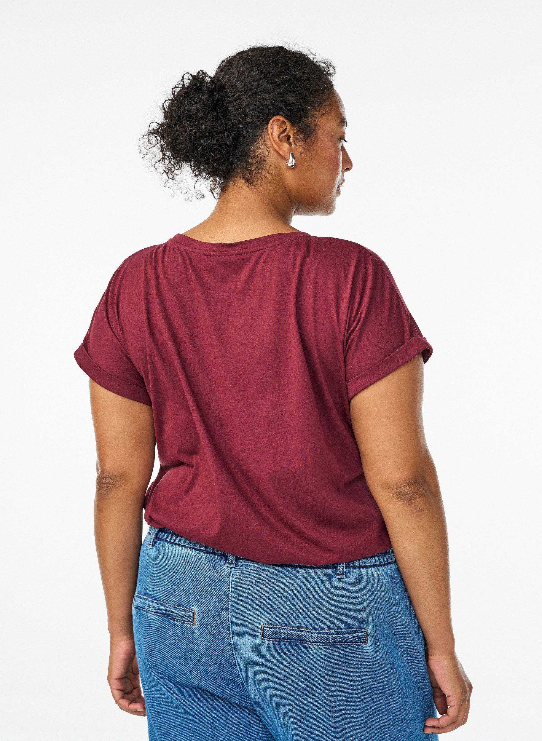 ZizzifashionShort sleeve cotton blend T-shirt, Dark Bordeaux, Model image number 2