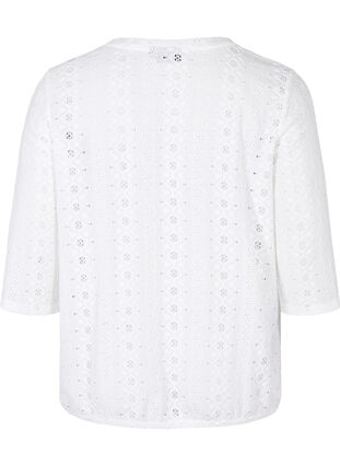 Blouse with embroidery anglaise and 1/2 sleeves, Bright White, Packshot image number 1