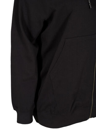 Sweat cardigan with hood and pocket, Black, Packshot image number 3