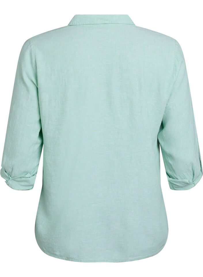 Shirt in linen and viscose with 3/4 sleeves, Green, Packshot image number 1