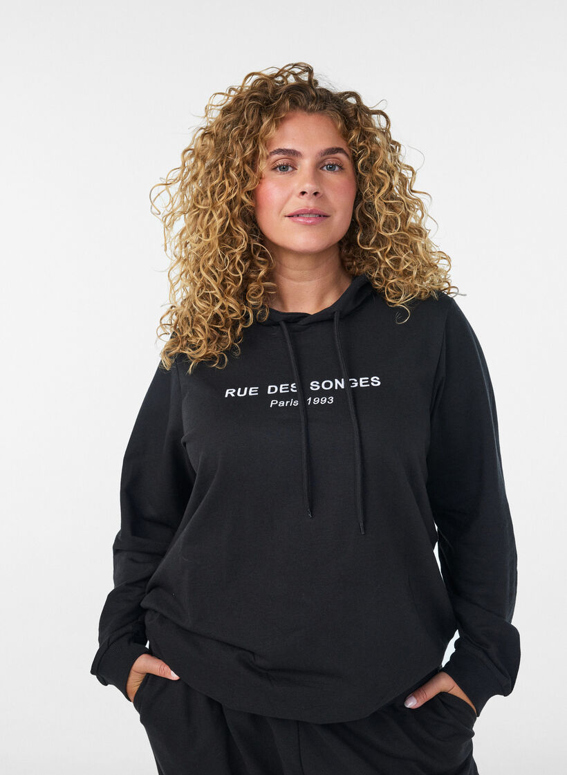 Sweatshirt with hood and print, Black, Model image number 3
