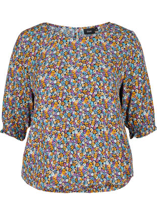 Viscose blouse in a floral print with smock, Ditsy AOP, Packshot image number 0