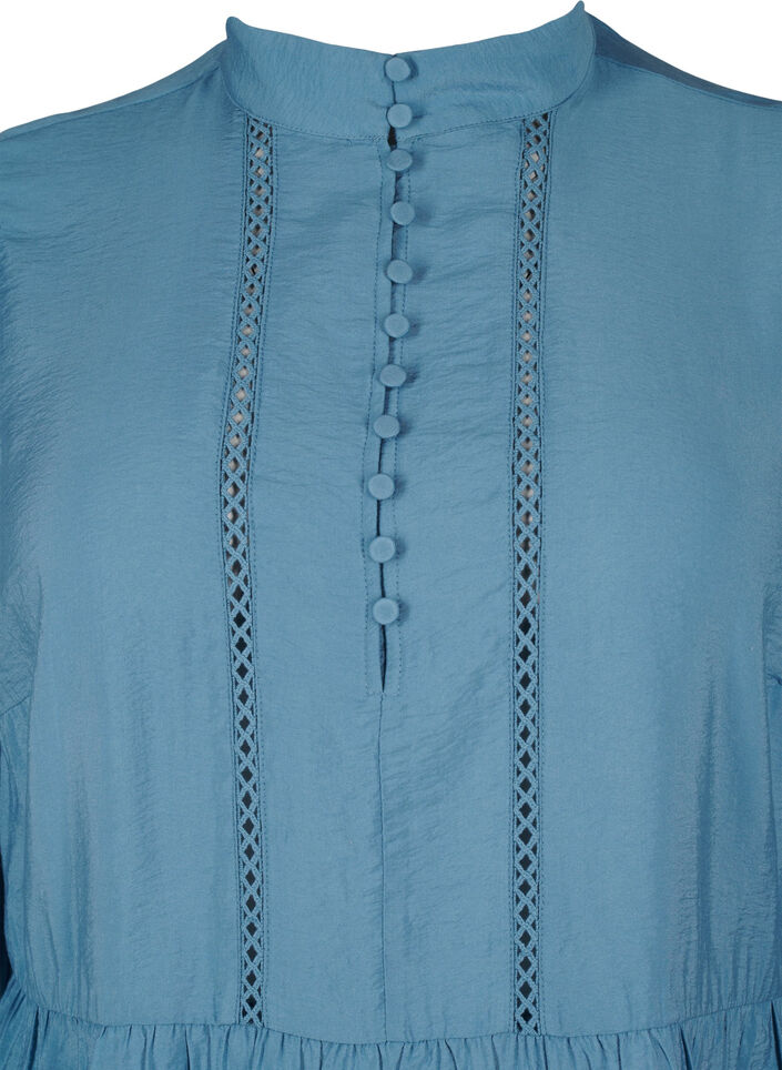 Knee-length dress with embroidery and 3/4 sleeves, Blue Heaven, Packshot image number 2