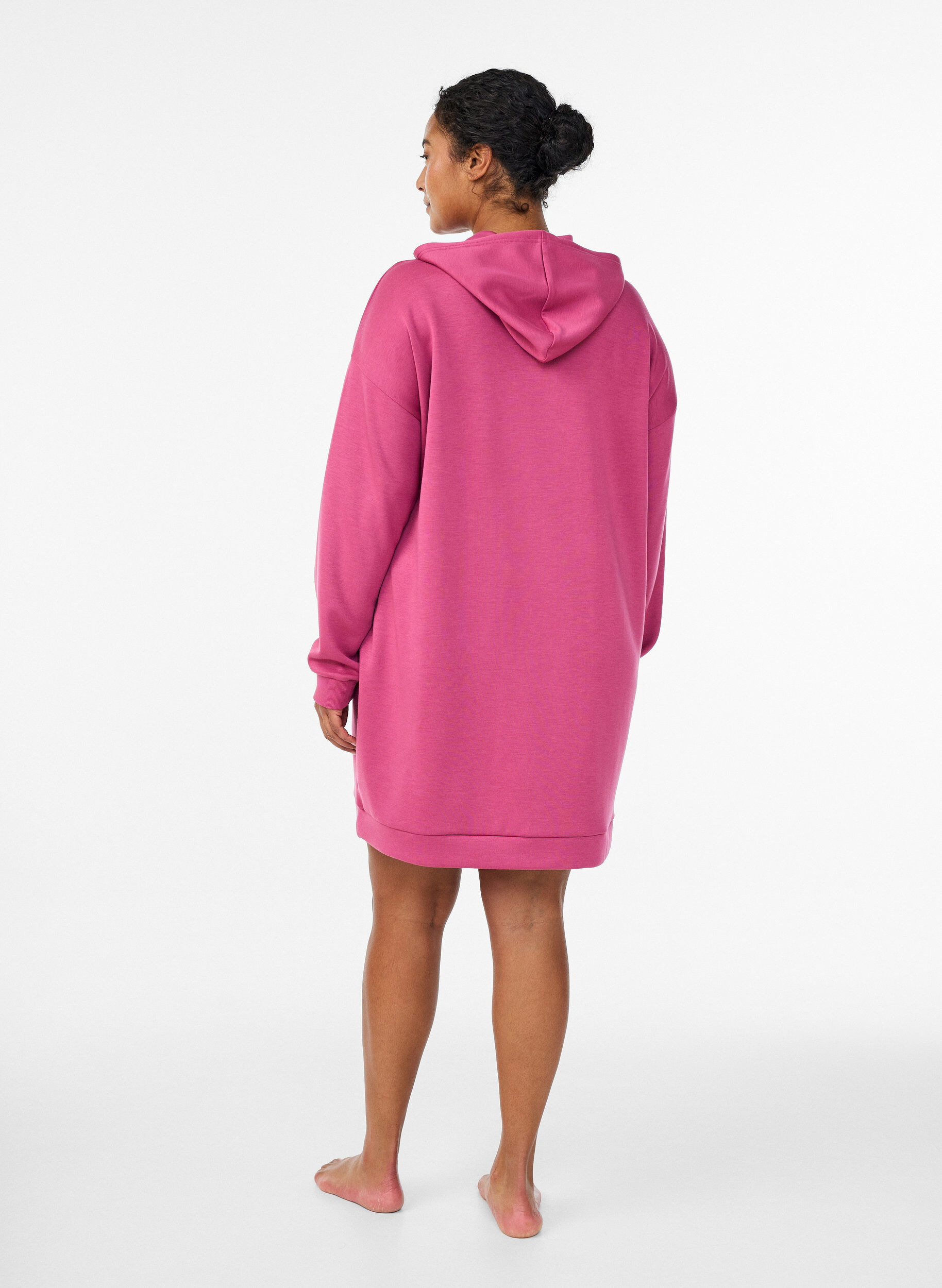 Zizzifashion Short hoodie dress with a kangaroo pocket, Rose, Model image number 2