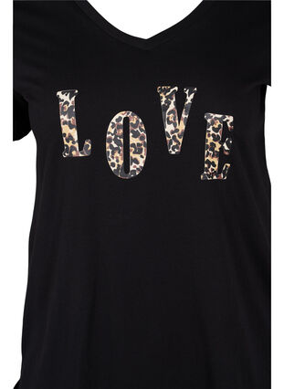 Cotton t-shirt with a v-neck, Black Love Leo, Packshot image number 2
