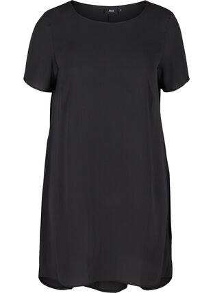 Plain-coloured dress with shorts sleeves, Black, Packshot image number 0