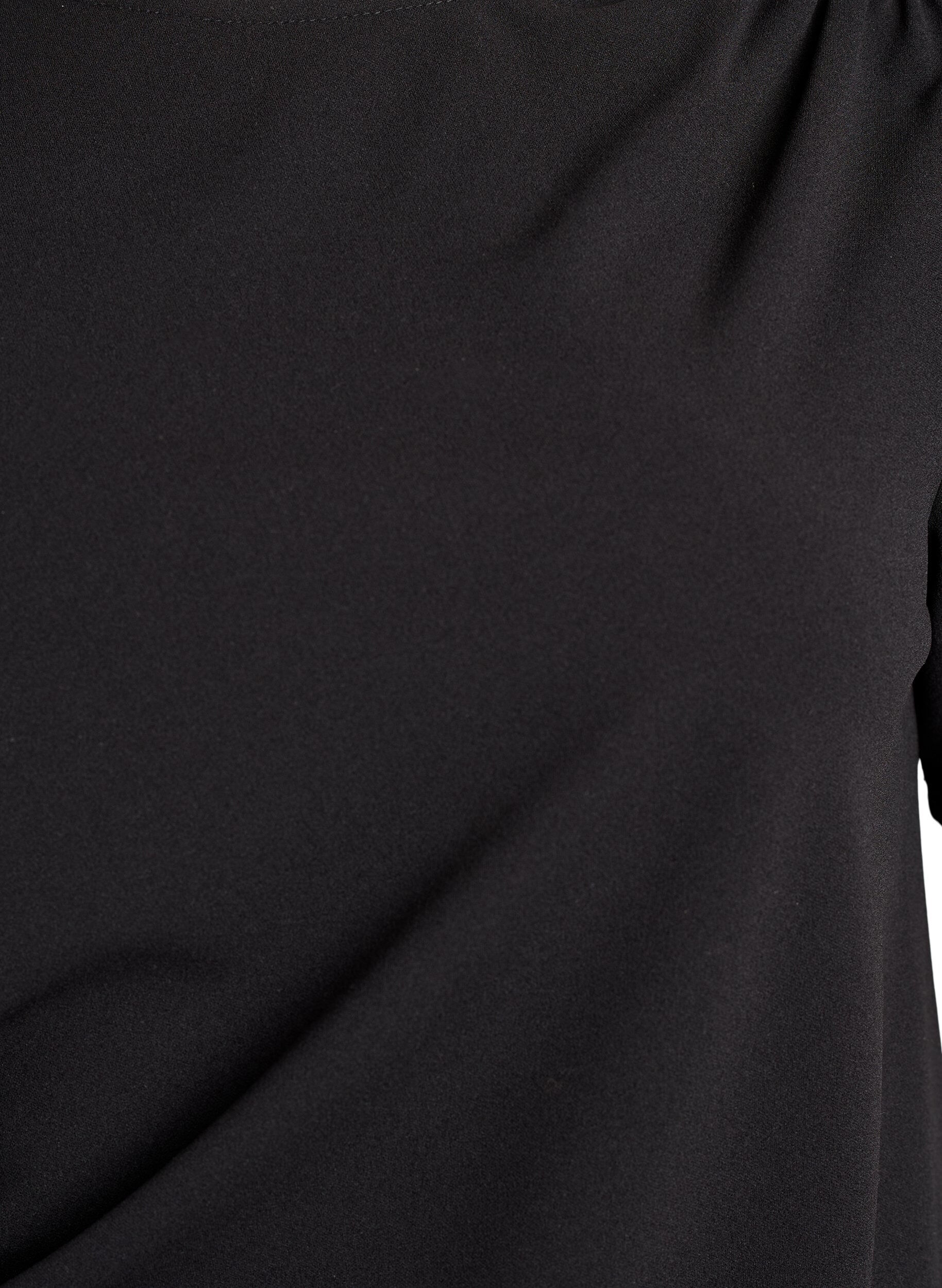 Zizzifashion Short-sleeved blouse with ruching and an asymmetrical hem, Black, Packshot image number 2