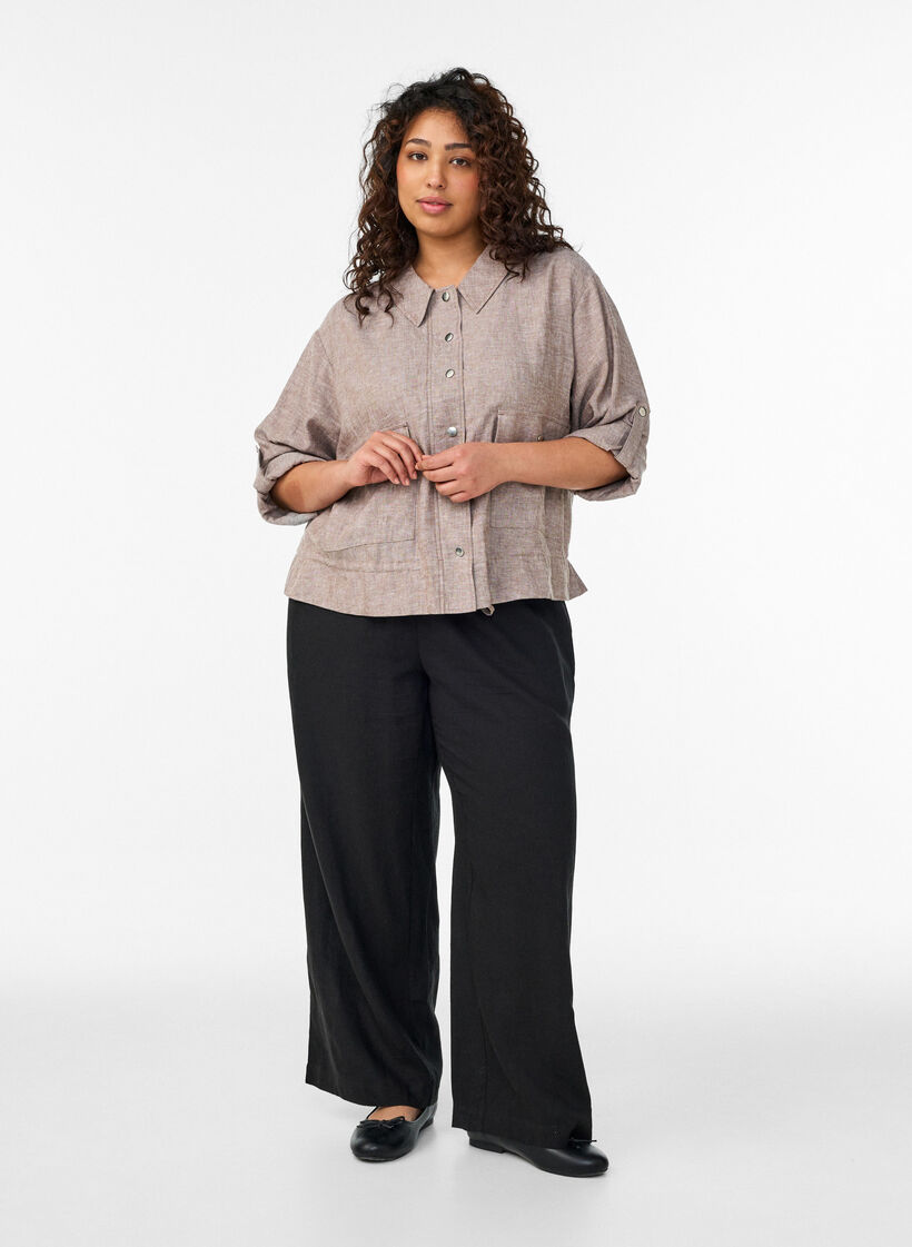 Loose trousers in linen and viscose, Black, Model image number 0
