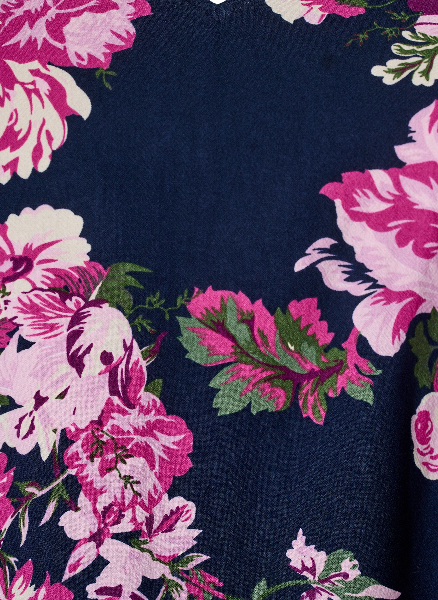 Zizzifashion Short cotton dress with V-neck and long sleeves, Blue, Packshot image number 2