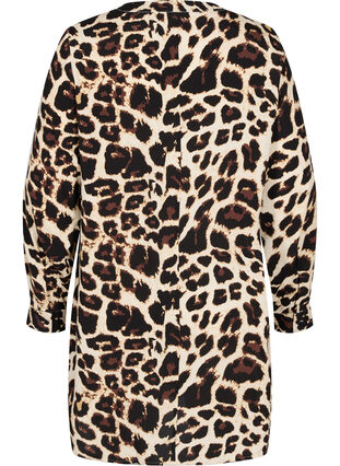Viscose tunic with leopard print and A-line, Brown Leo , Packshot image number 1