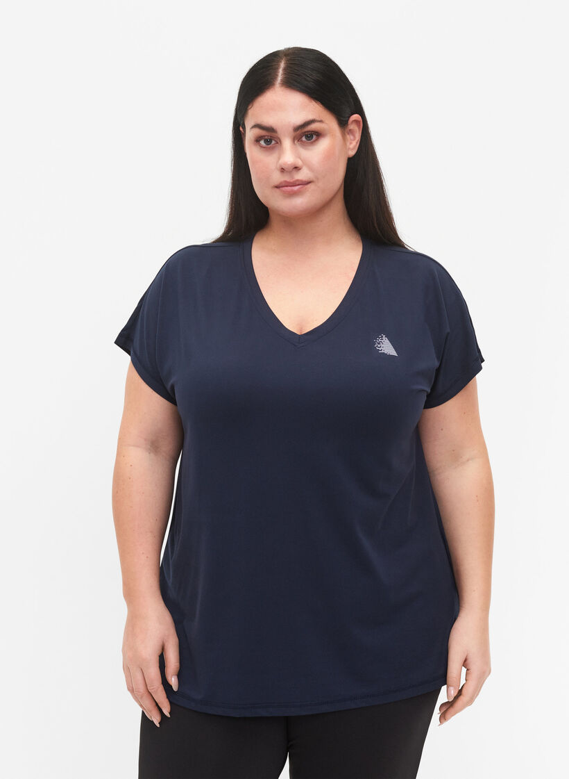 Loose training t-shirt with v-neck, Blue, Model image number 0