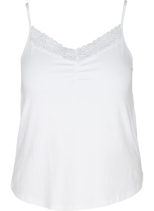 Close-fitting Viscose Top with Lace Edge, White, Packshot image number 0