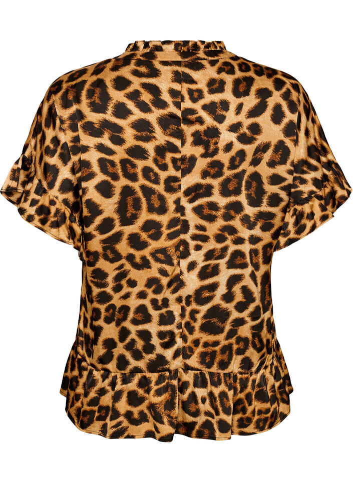 Blouse with leopard print and ruffle details, Brown, Packshot image number 1