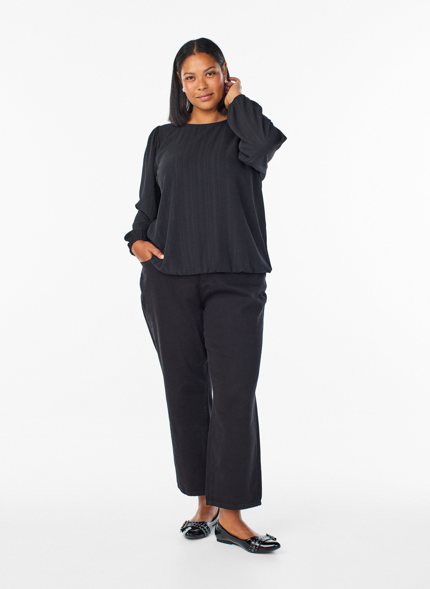 ZizzifashionBlouse with silver glitter, Black, Model image number 1
