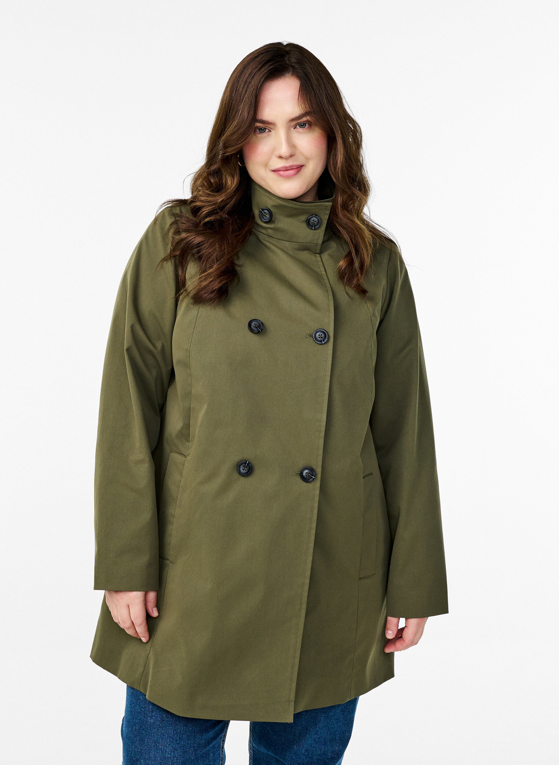 Water-repellent spring jacket with an A-line cut, Green, Model