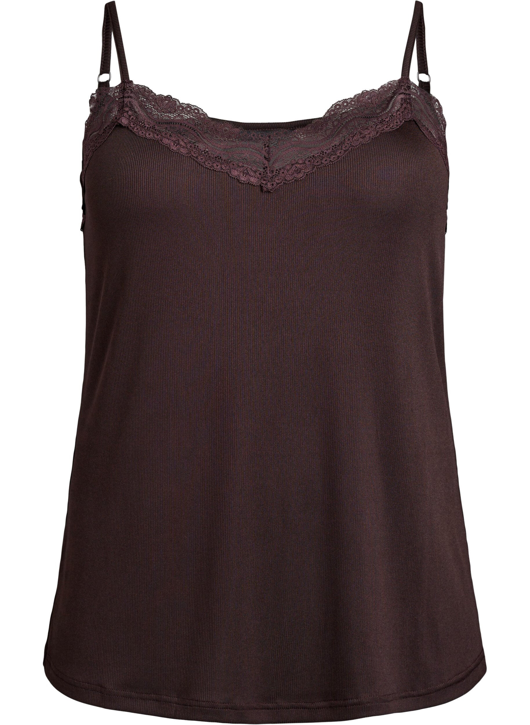 Ribbed jersey top with lace trim
