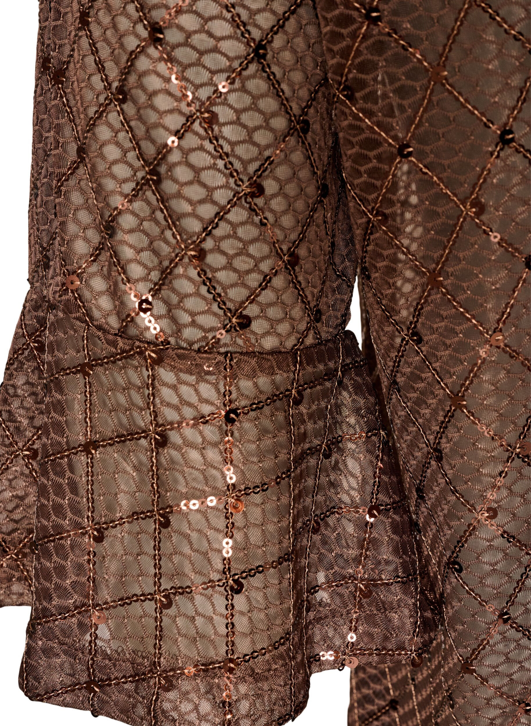 ZizzifashionSheer blouse with sequins and a diamond pattern, Brown, Packshot image number 3