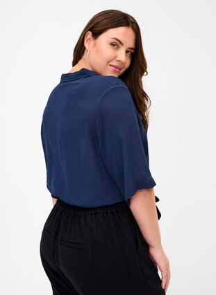 Viscose blouse with V-neckline and collar, Navy Blazer, Model image number 1