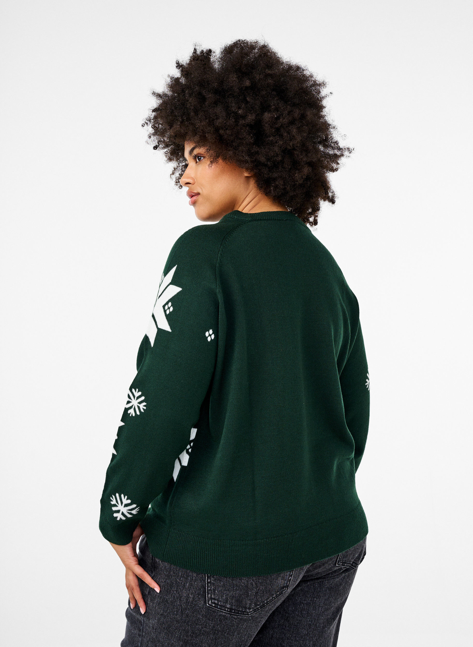 Zizzifashion Knitted jumper with snowflakes, Green, Model image number 2