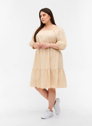 Cotton A-line dress with balloon sleeves, Pink Tint, Model image number 2