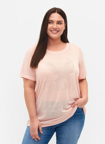 T-shirt with studs and round neck, Pale Blush, Model image number 0
