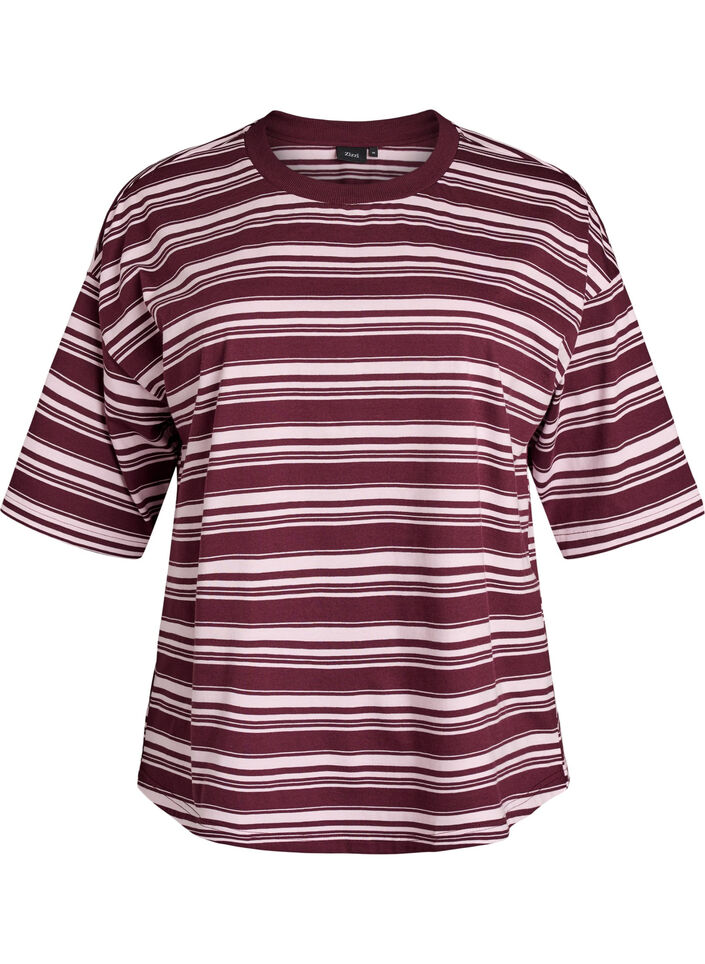 Boxy T-shirt with striped pattern, Red, Packshot image number 0