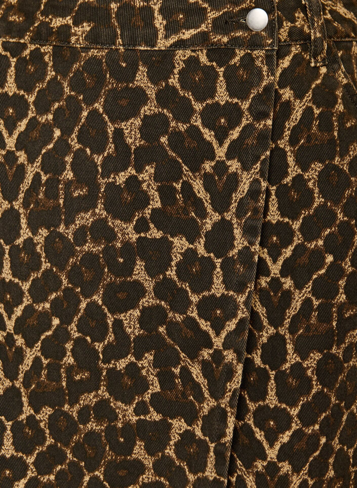 Short denim skirt with leopard print and an A-line shape, Brown, Packshot image number 2
